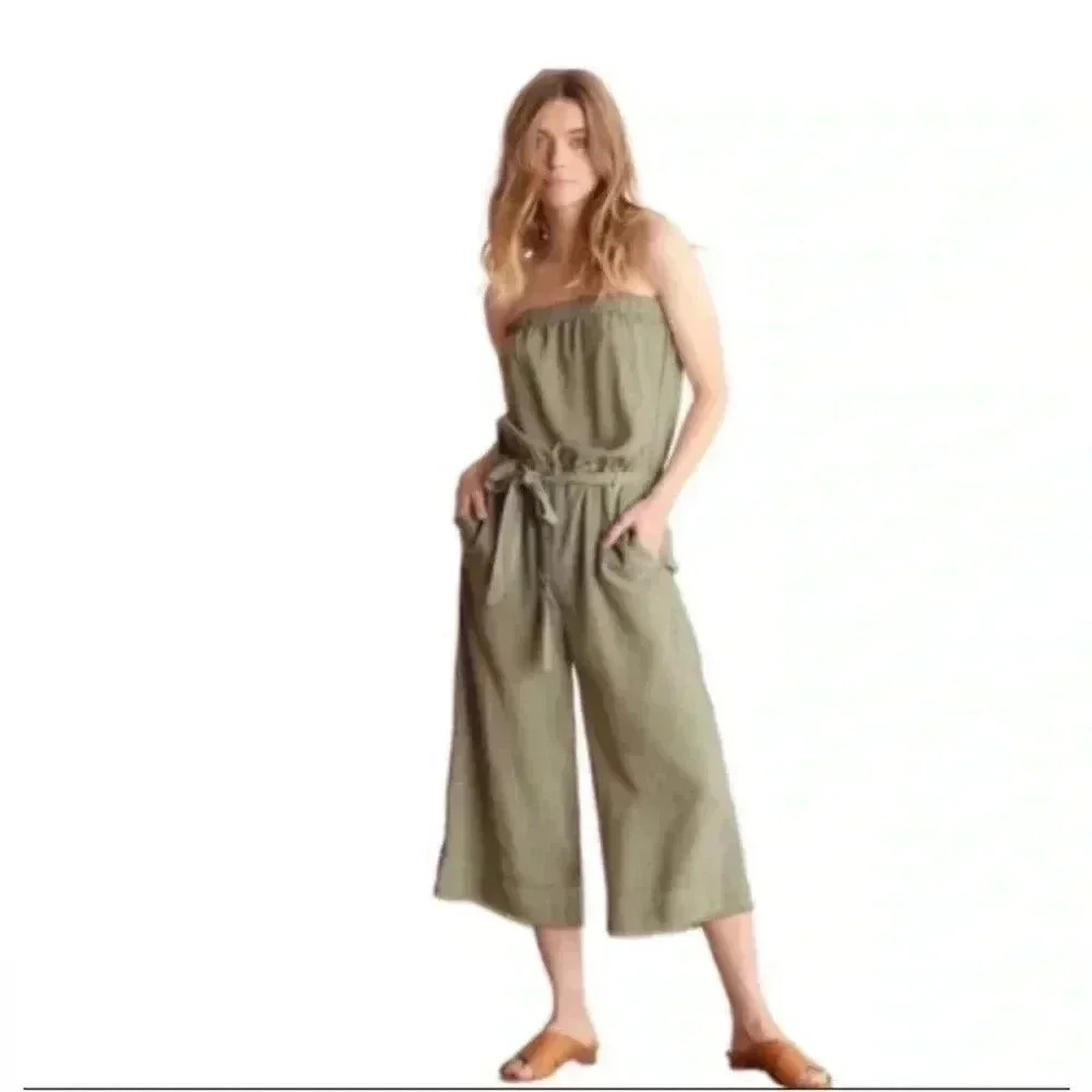 Anthropologie Cloth & Stone Strapless Frayed Cropped Jumpsuit - Size L